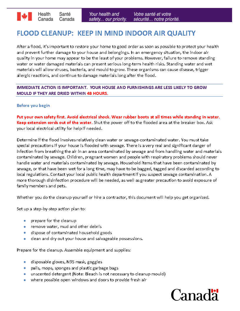 Flood cleanup: keep in mind in indoor air quality