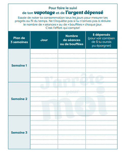 carte de suivi de la consommation du vapotage