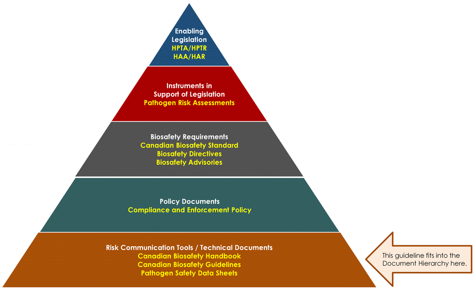 Figure 1: The Government of Canada's Biosafety and Biosecurity Document Hierarchy. Text description follows.