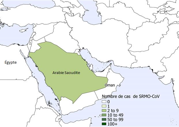Une figure indiquant la répartition spatiale des cas signalés du SRMO en september 2019.