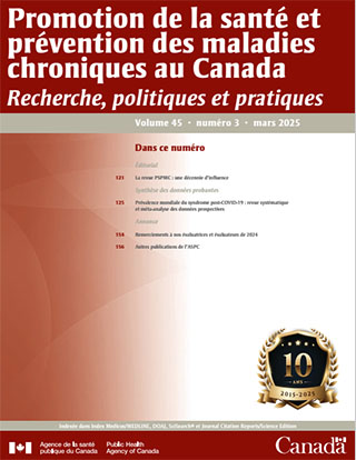 Promotion de la santé et prévention des maladies chroniques au Canada, volume 45, no 3, 2025