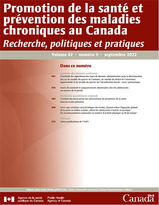Promotion de la santé et prévention des maladies chroniques au Canada, volume 42, no 9, septembre 2022