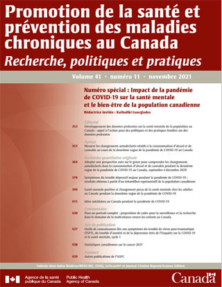 Promotion de la santé et prévention des maladies chroniques au Canada, Vol 41, no 11, novembre 2021