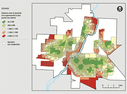 FIGURE 3 Proximité du supermarché le plus proche, Saskatoon (Saskatchewan)