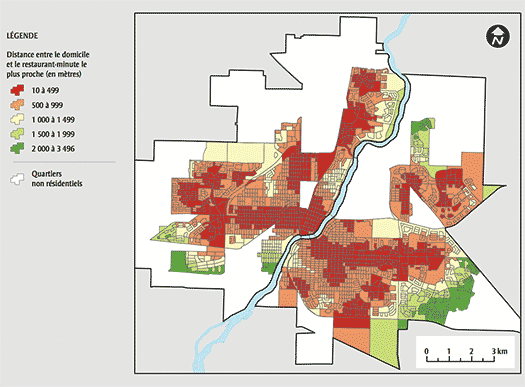 FIGURE 6 Proximité des restaurants-minute, Saskatoon (Saskatchewan)